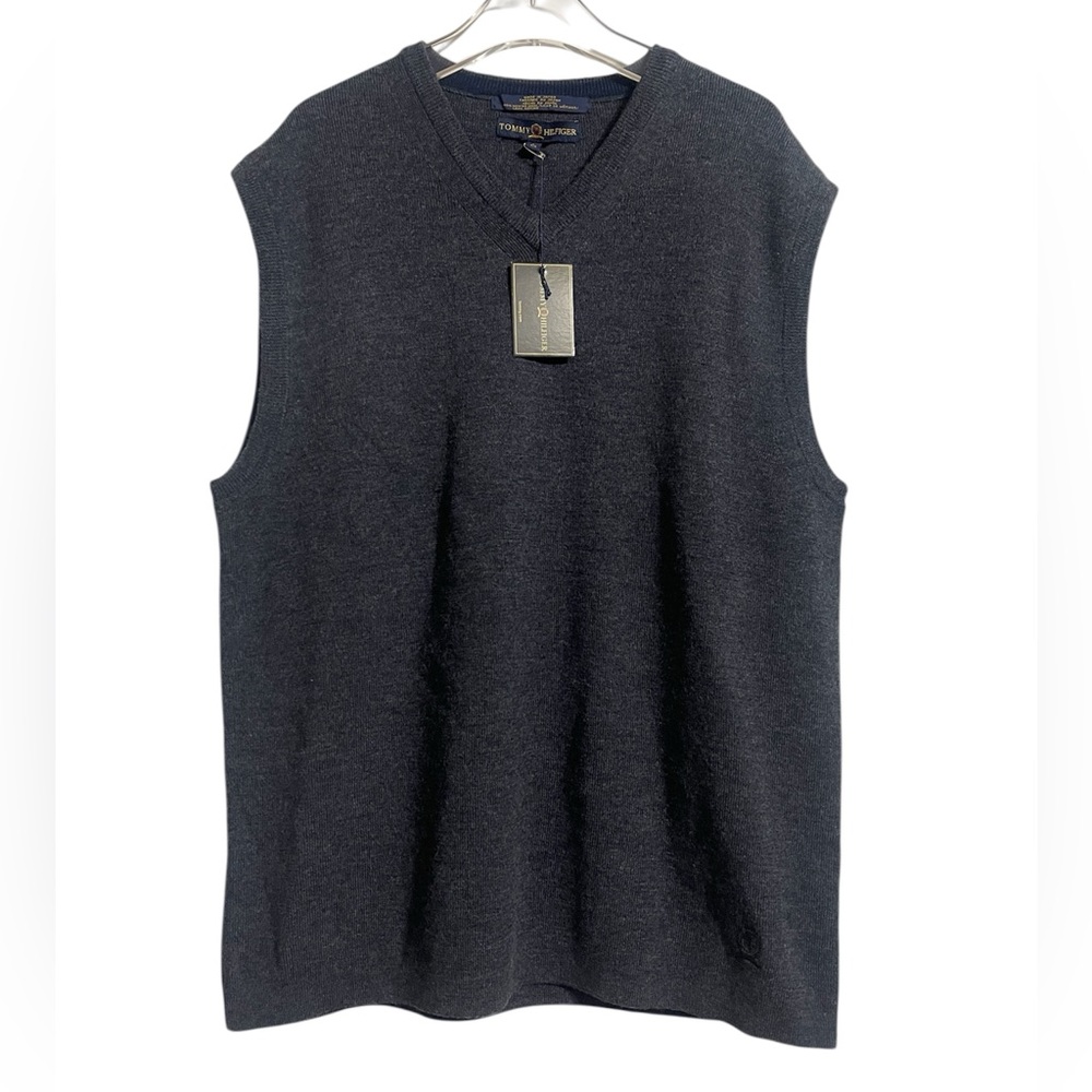 NWT Tommy Hilfiger Merino Wool Dark Gray V-Neck Sweater Vest